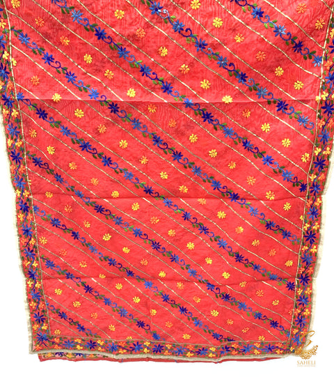 Heavy Work Raw Silk Fabric Handcrafted With Kashmiri Work Dupatta