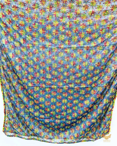 Dark anchor grey colour georgette phulkari dupatta