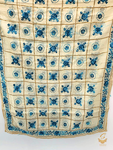 Heavy Work Raw Silk Fabric Handcrafted With Kashmiri Work Dupatta