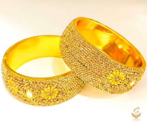 Golden colour  jerkan stones with golden mirror stones kade set (2 KAde)