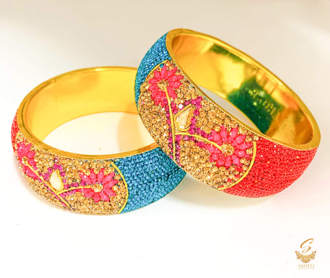 multicoloured colour  jerkan stones with golden mirror stones kade set (2 KAde)