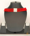 Red Crystal Pearls With Silver Jerkan stone & pearls Pendant Choker Set