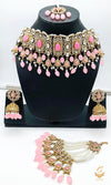 Baby PinkStones With Jerkan Stones & Moti Work Beautiful Necklace Set With Pasa