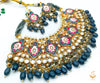 Dark anchor grey and pastel grey colour beautiful meenakari work with kundan stones & beads pearls necklace set