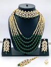 Silver stone with deep green pearls small choker with long rani haar neckalce set