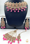 Pink stones with jerkan stones & moti work beautiful necklace set with pasa