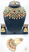 Multicoloured Stones With Jerkan Stones & Moti Work Beautiful Necklace Set With Pasa
