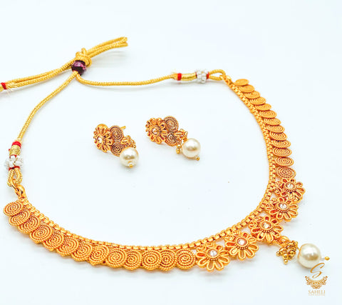 Small Size Beautiful Gold Plated (Artificial) Necklace Set south indian style