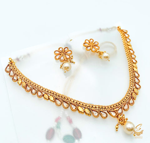 Small Size Beautiful Gold Plated (Artificial) Necklace Set south indian style