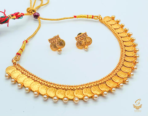 Small Size  South Indian Style Beautiful Gold Plated (Artificial)  Necklace Set