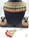 Kundan stones with deep maroon pearls with moti work necklace set