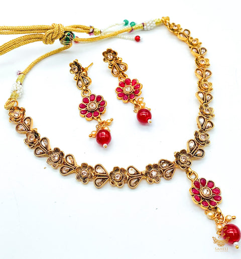 Small Size  South Indian Style Beautiful Gold Plated (Artificial)  with polki stone Necklace Set