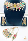 Multicolouredstones with jerkan stones & moti work beautiful necklace set with pasa