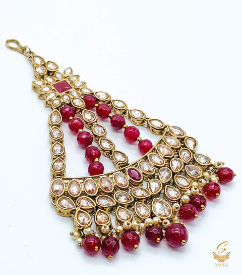 Deep MAroon Pearls with Polki stone beautiful passa