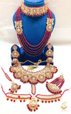 Kundan stone and deep maroon colour stone with pearls Beautiful Bridal Necklace Set With Heavy Earrings ,Tikka , Matha Patti , pasa And 2 Hands Jwellery , Rani Haar& Nath