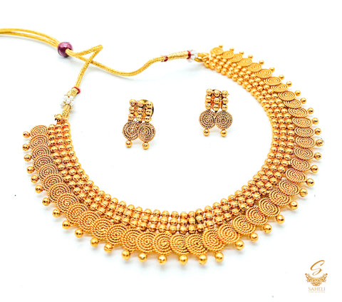 Small Size  South Indian Style Beautiful Gold Plated (Artificial)  Necklace Set