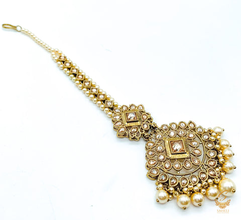 Golden pearls & Stone with polki stone beautiful tikka