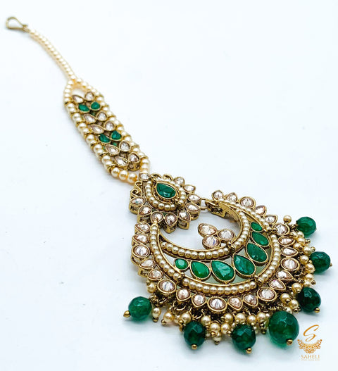 Green Pearls & Stone With Polki Stone Beautiful Tikka