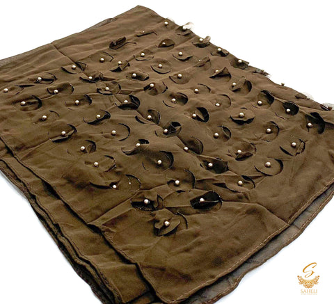 Dark brown colour georgette based cut work with pearls beautiful hijab