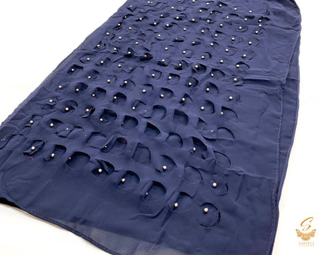 Nevi blue colour georgette based cut work with pearls beautiful hijab