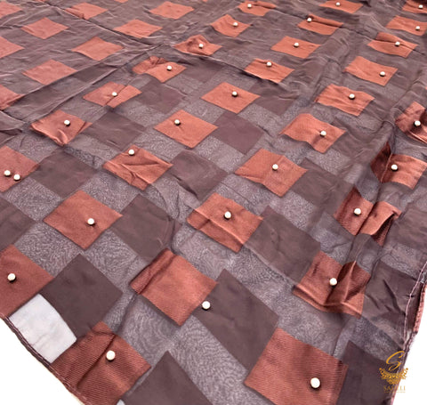 Dark brown colour pure georgette based pearl & shaded check work work hijab