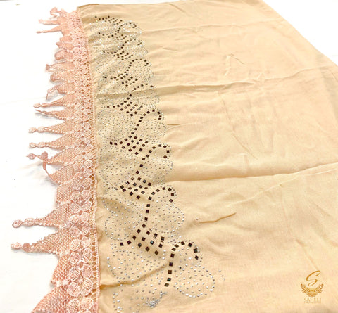 Cream beige colour pure rayon stone wrok with embroidered netting lace worl beautiful hijab