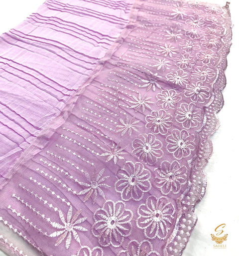 Lavender colour linen based beautiful embroidered work netting design hijab
