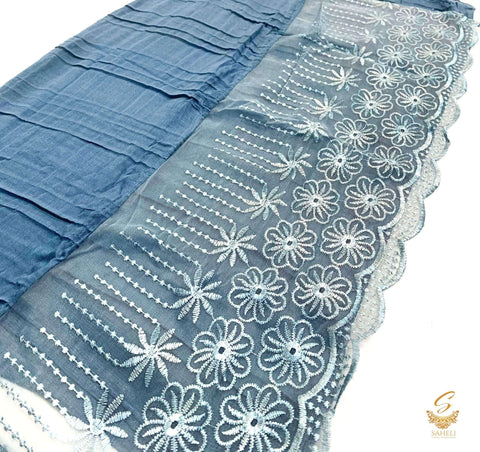 Dark Anchor grey colour linen based beautiful embroidered work netting design hijab