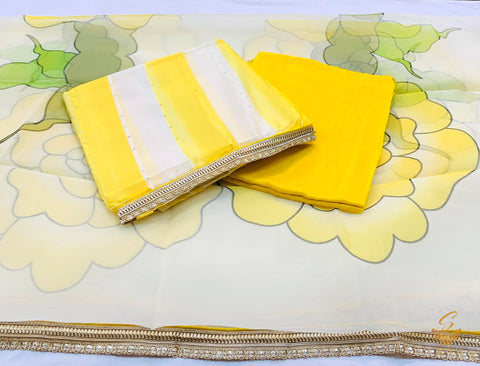 Mustard colour pure organza silk kameez & Printed dupatta with tassar  silk bottom fabric
