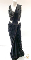 Size 40(upto 42) Black colour all over sequind with pearl & mirror work blouse with readymadesaree & Designer waist belt