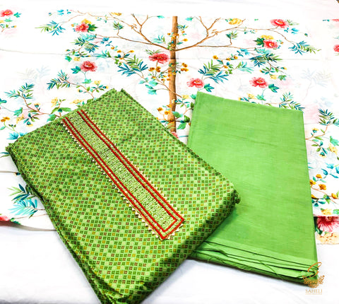 Lime green colour pure cotton based printed suit with beautiful print dupatta