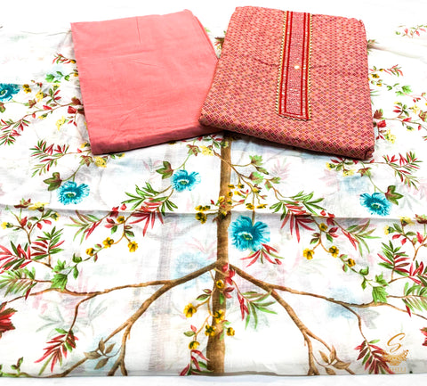 Pink colour pure cotton based printed suit with beautiful print dupatta
