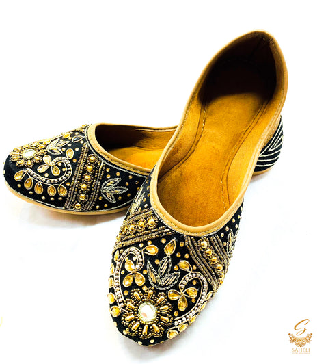 Black  colour stone & moti beaded beautiful work punjabi jutti