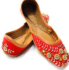 Red colour handwork with sippy and stones beaded beautiful punjabi jutti