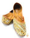 Golden colour hand work beaded moti & Mirror work beautiful punjabi jutti