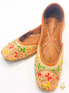Peach colour stone work with multicoloured embroidery hand work punjabi jutti
