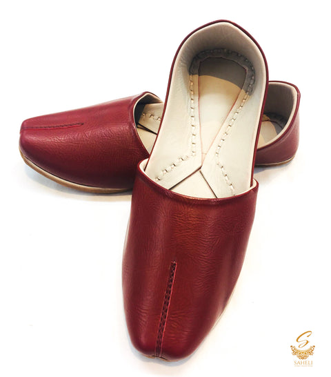 Cherry Colour Pure Leather Hand Made Mens Punjabi Jutti