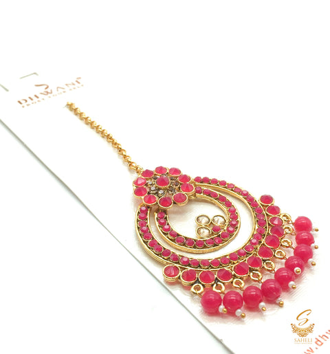 Mazenta Pearls & Stone With Golden Stone Beautiful Tikka