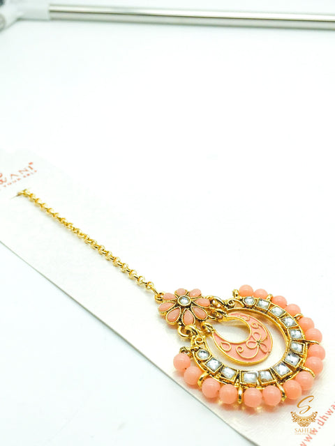 Peach Pearls & Stone With Golden Stone Beautiful Tikka