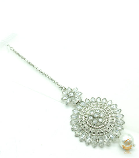 Silver polki stone with pearl beautiful tikka