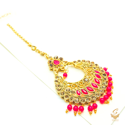 Mazenta pearls & stone with golden stone beautiful tikka