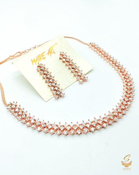 Rosegold American Diamond  Beautiful mini necklace set