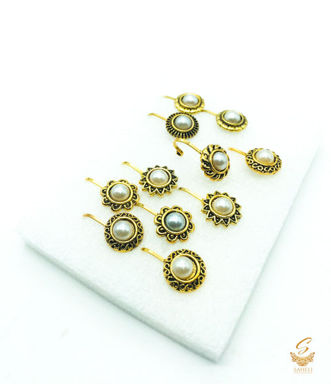Oxidised Golden Nose Ring Pins Full Pack