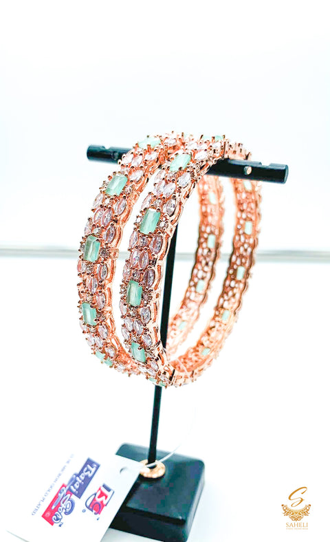 Rosegold and pastel mint stone American Diamond Kade Set
