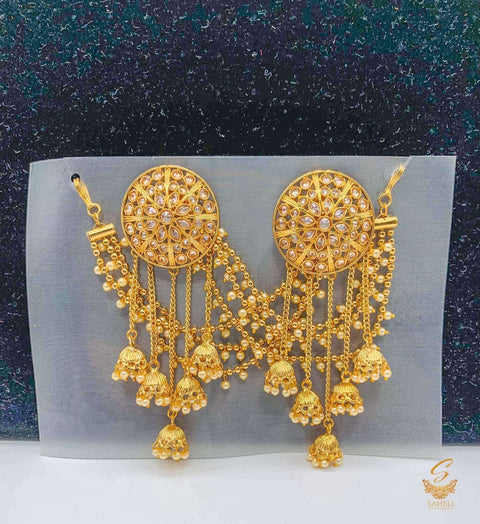 Polki stone golden colour beautiful bahubali jhumka