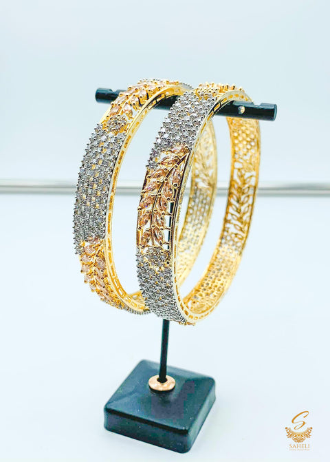 Golden and Silver American Diamond Kade Set