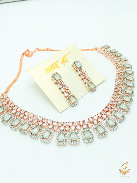 Rosegold and Mint American Diamond  Beautiful necklace set