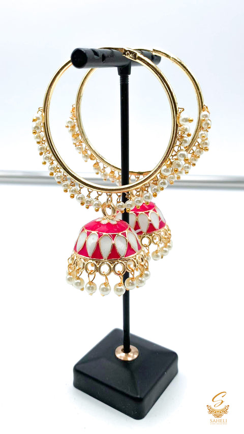 Beautiful meenakari work with pearls jhumka Balian