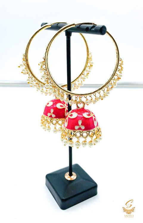 Meenakari work with pearls jhumka Balian