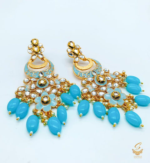 Dark Skyblue Colour Beautiful Meenakari Work With Kundan Stone & Pearls beautiful earrings